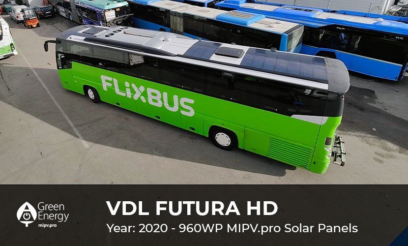Passenger buss solar panels, batteries, sun powered energy